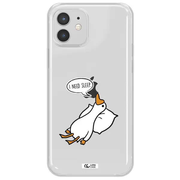a cartoon of a duck with a pillow Apple iPhone 12 mini Clear TPU Case