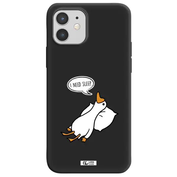 a cartoon of a duck with a pillow Apple iPhone 12 mini Silicone black Case