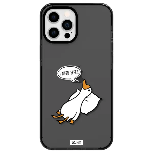 a cartoon of a duck with a pillow Apple iPhone 12 pro max impact Smoke Black Case