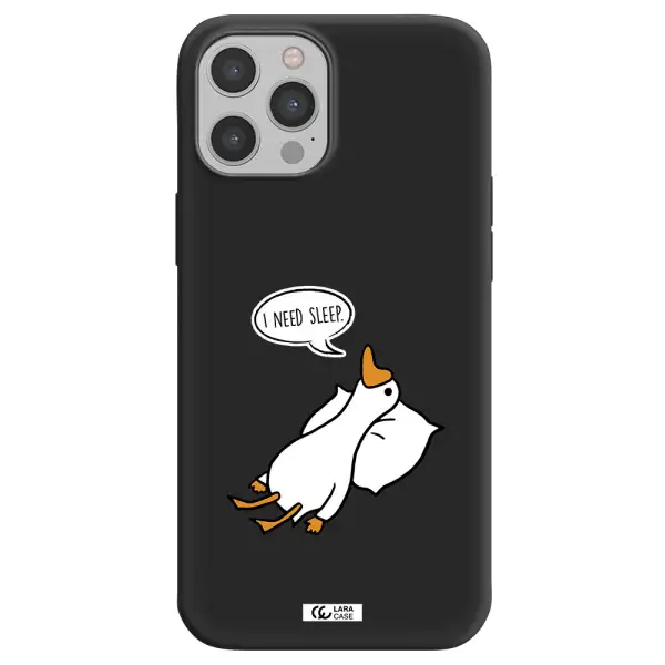 a cartoon of a duck with a pillow Apple iPhone 12 pro Silicone black Case