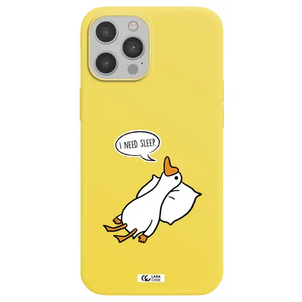 a cartoon of a duck with a pillow Apple iPhone 12 pro Silicone canary yellow Case