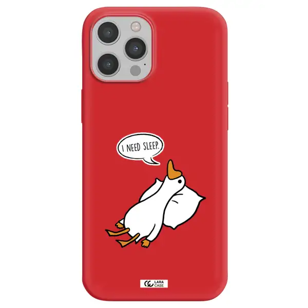a cartoon of a duck with a pillow Apple iPhone 12 pro Silicone Imperial Red Case