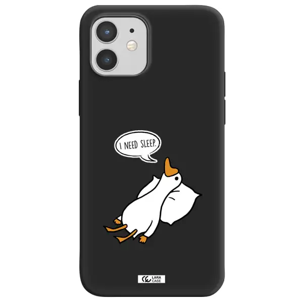 a cartoon of a duck with a pillow Apple iPhone 12 Silicone black Case