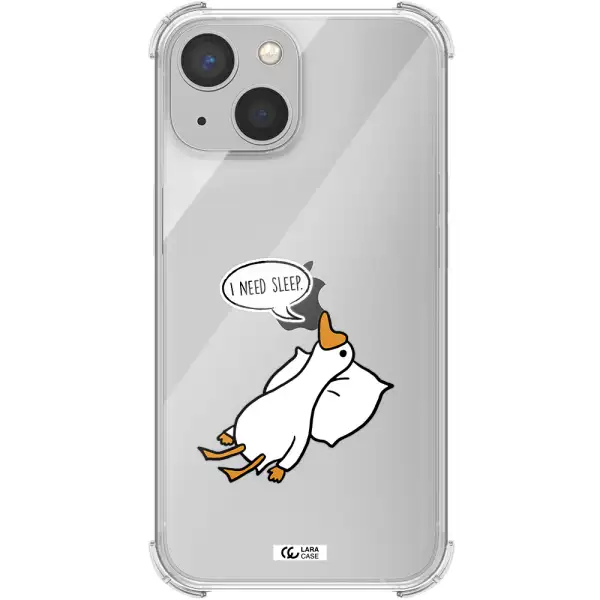 a cartoon of a duck with a pillow Apple iPhone 13 mini Clear PC Case
