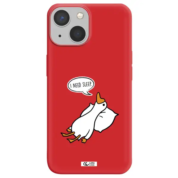 a cartoon of a duck with a pillow Apple iPhone 13 mini Silicone Imperial Red Case