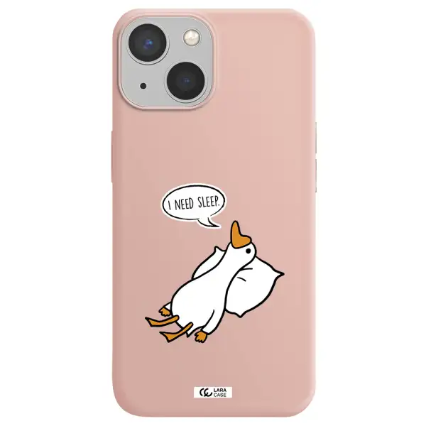 a cartoon of a duck with a pillow Apple iPhone 13 mini Silicone pastel pink Case