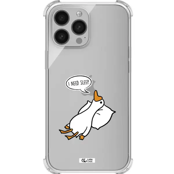 a cartoon of a duck with a pillow Apple iPhone 13 Pro Clear PC Case