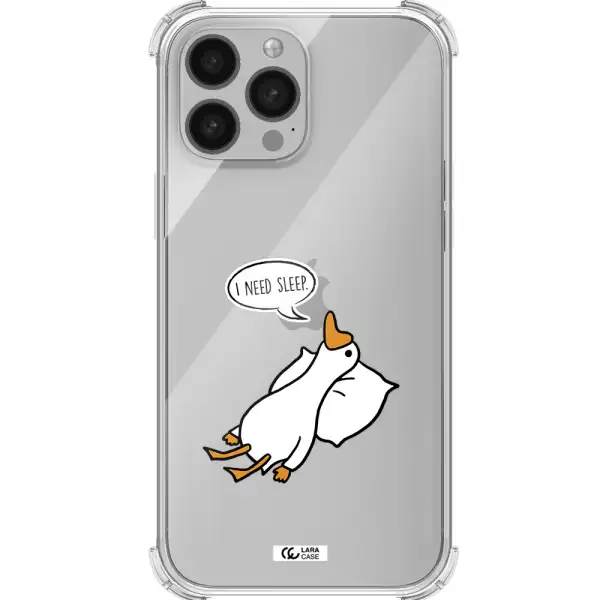 a cartoon of a duck with a pillow Apple iPhone 13 Pro Max Clear PC Case