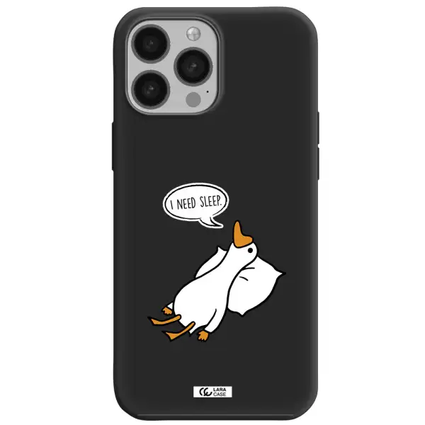 a cartoon of a duck with a pillow Apple iPhone 13 Pro Max Silicone black Case