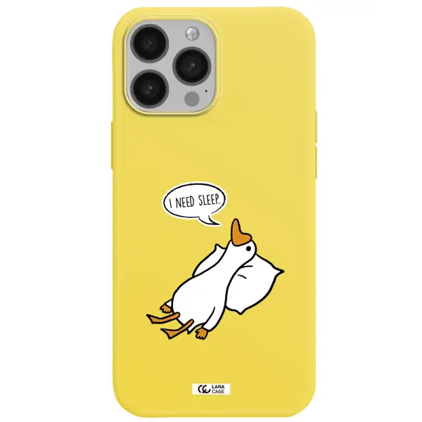 a cartoon of a duck with a pillow Apple iPhone 13 Pro Max Silicone canary yellow Case