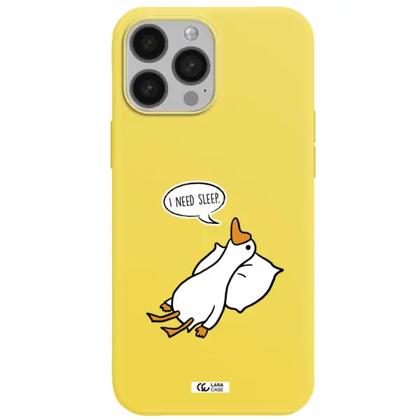 a cartoon of a duck with a pillow Apple iPhone 13 Pro Silicone canary yellow Case