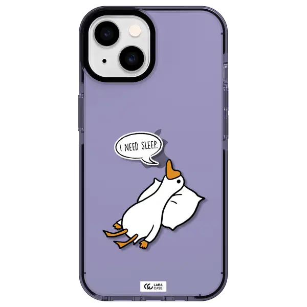 a cartoon of a duck with a pillow Apple iPhone 14 impact Lilac Case