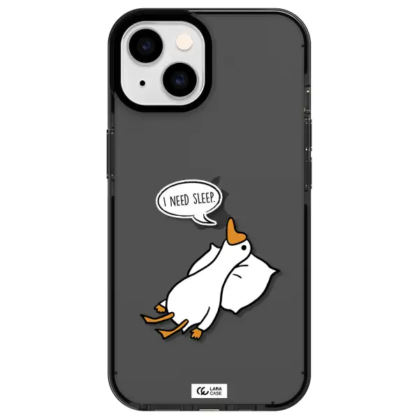a cartoon of a duck with a pillow Apple iPhone 14 impact Smoke Black Case