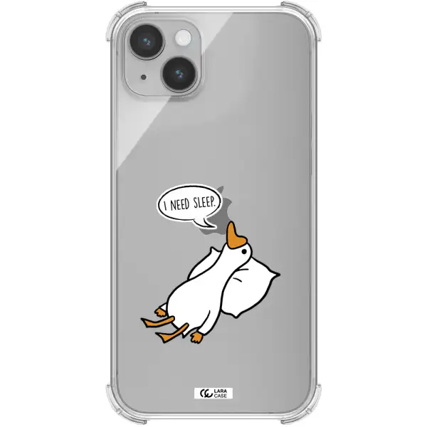 a cartoon of a duck with a pillow Apple iPhone 14 plus Clear PC Case