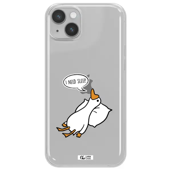 a cartoon of a duck with a pillow Apple iPhone 14 plus Clear TPU Case