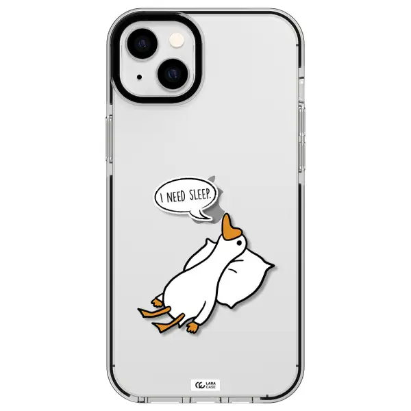a cartoon of a duck with a pillow Apple iPhone 14 plus impact black border Case