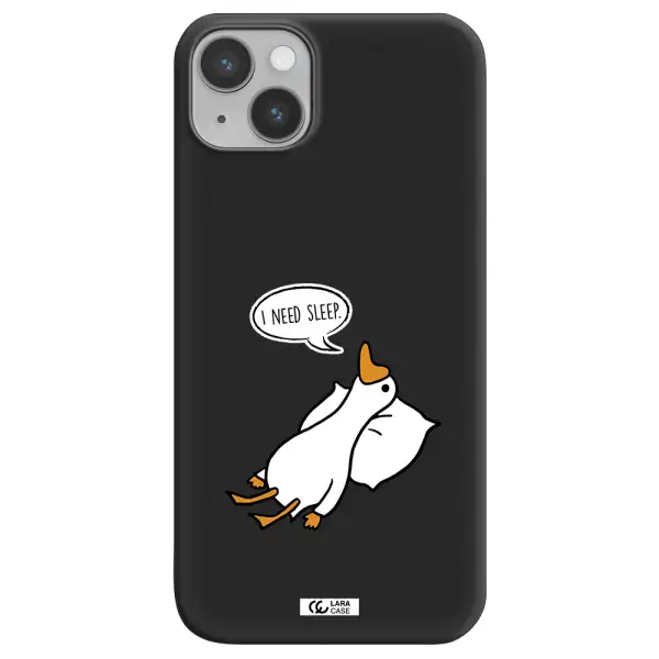 a cartoon of a duck with a pillow Apple iPhone 14 plus Silicone black Case