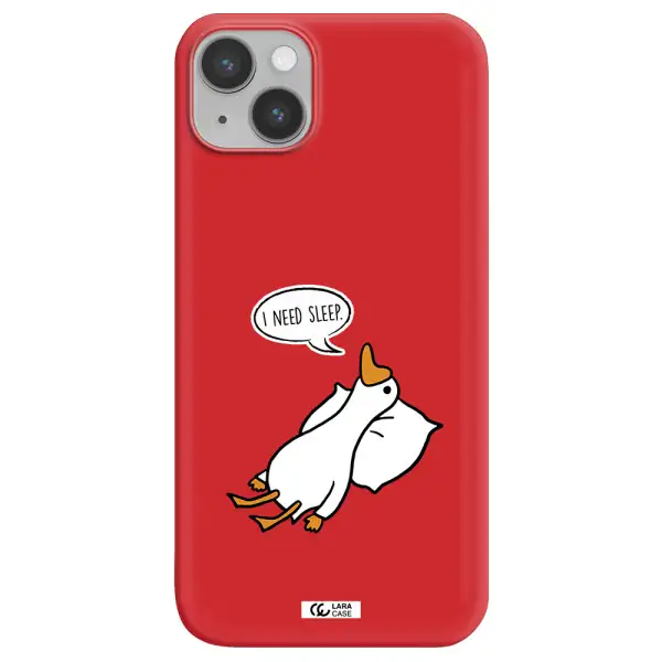 a cartoon of a duck with a pillow Apple iPhone 14 plus Silicone Imperial Red Case