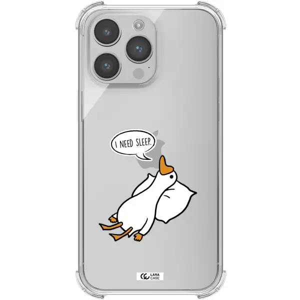 a cartoon of a duck with a pillow Apple iPhone 14 pro Clear PC Case
