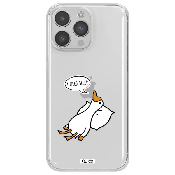 a cartoon of a duck with a pillow Apple iPhone 14 pro max Clear TPU Case