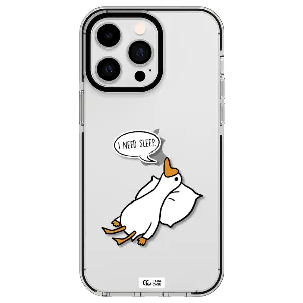 a cartoon of a duck with a pillow Apple iPhone 14 pro max impact black border Case