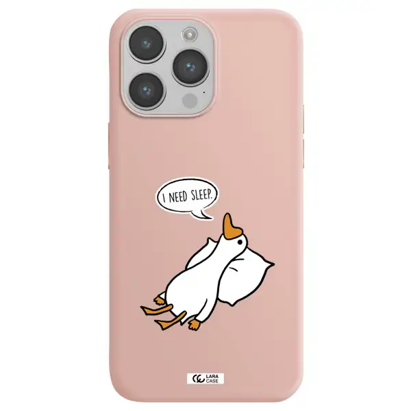 a cartoon of a duck with a pillow Apple iPhone 14 pro max Silicone pastel pink Case