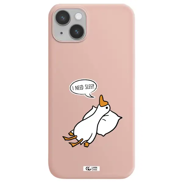 a cartoon of a duck with a pillow Apple iPhone 14 Silicone pastel pink Case