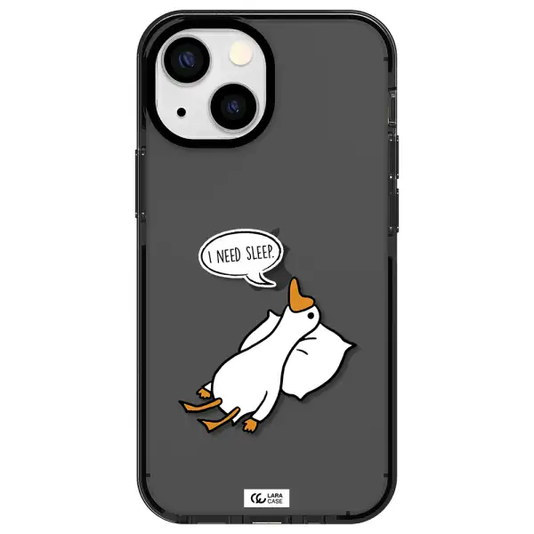 a cartoon of a duck with a pillow Apple iPhone 15 impact Smoke Black Case