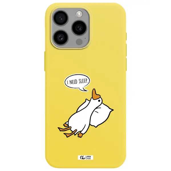 a cartoon of a duck with a pillow Apple Iphone 15 Pro max Silicone canary yellow Case