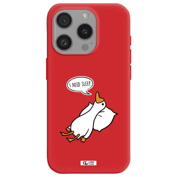 A Cartoon Of A Duck With A Pillow Apple Iphone 15 Pro Silicone Imperial Red Case
