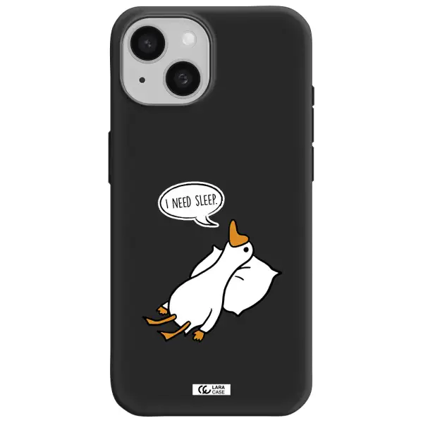 a cartoon of a duck with a pillow Apple iPhone 15 Silicone black Case