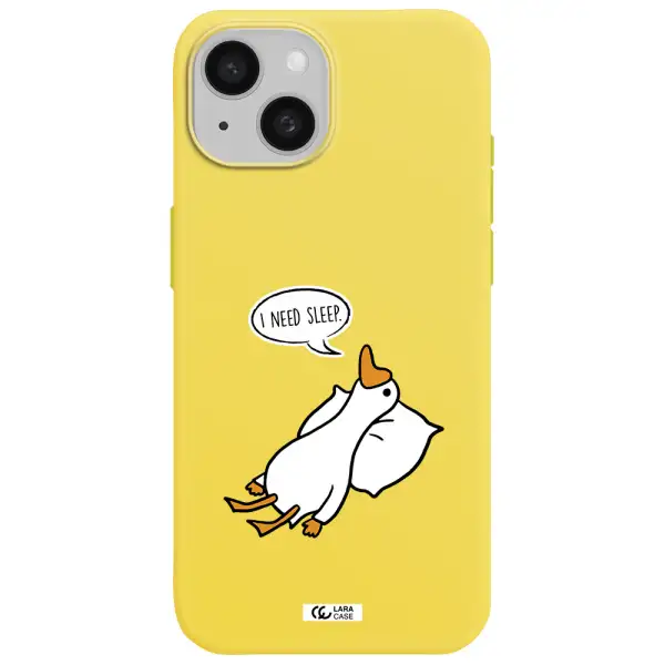a cartoon of a duck with a pillow Apple iPhone 15 Silicone canary yellow Case