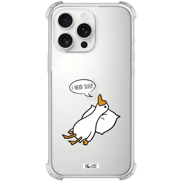 A Cartoon Of A Duck With A Pillow Apple Iphone 16 Pro Max Clear Pc Case