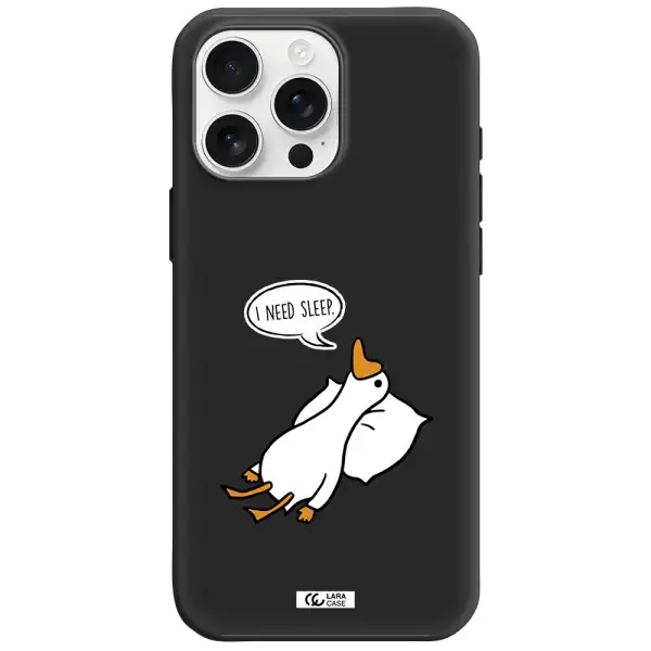 A Cartoon Of A Duck With A Pillow Apple Iphone 16 Pro Max Silicone Black Case