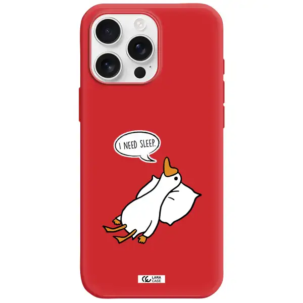 A Cartoon Of A Duck With A Pillow Apple Iphone 16 Pro Max Silicone Imperial Red Case