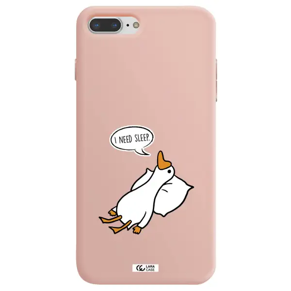 a cartoon of a duck with a pillow Apple iPhone 7 plus Silicone pastel pink Case