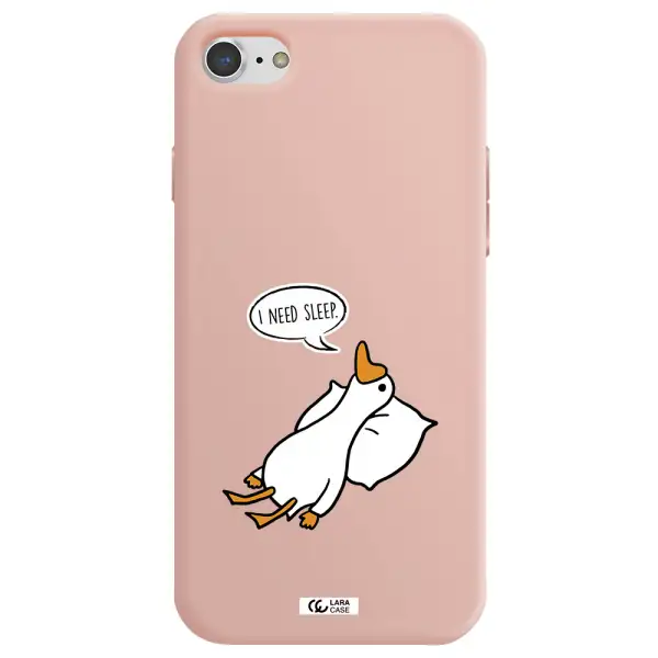 a cartoon of a duck with a pillow Apple iPhone 7 Silicone pastel pink Case
