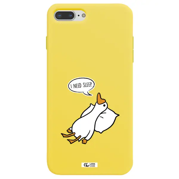 a cartoon of a duck with a pillow Apple iPhone 8 plus Silicone canary yellow Case