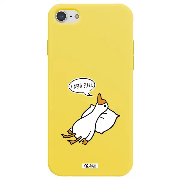 a cartoon of a duck with a pillow Apple iPhone 8 Silicone canary yellow Case