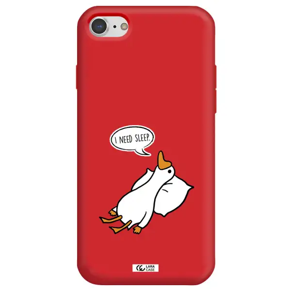 a cartoon of a duck with a pillow Apple iPhone 8 Silicone Imperial Red Case