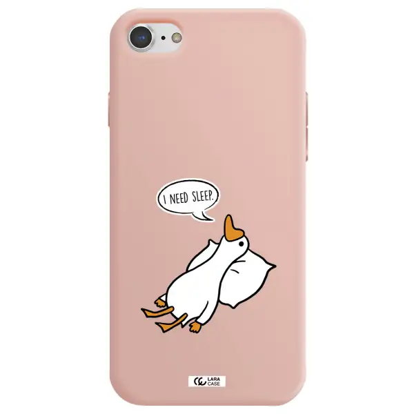 a cartoon of a duck with a pillow Apple iPhone 8 Silicone pastel pink Case