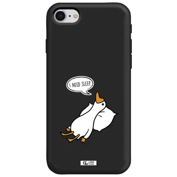 a cartoon of a duck with a pillow Apple iPhone se 2020 Silicone black Case