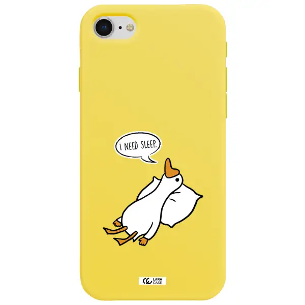 a cartoon of a duck with a pillow Apple iPhone se 2020 Silicone canary yellow Case