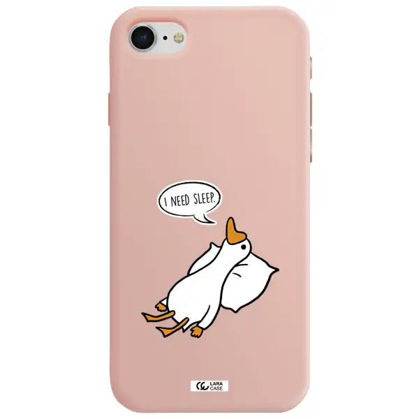 a cartoon of a duck with a pillow Apple iPhone se 2020 Silicone pastel pink Case