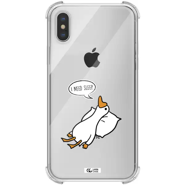 a cartoon of a duck with a pillow Apple iPhone X Clear PC Case
