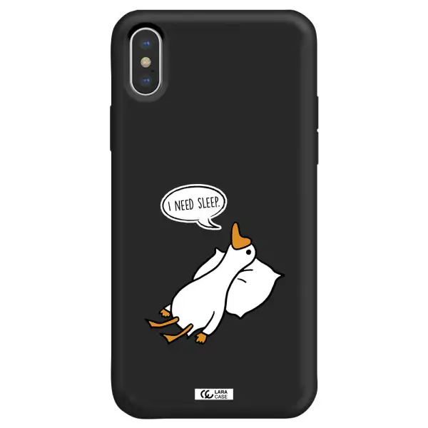 a cartoon of a duck with a pillow Apple iPhone X Silicone black Case