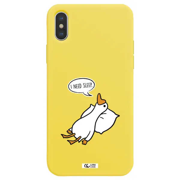 a cartoon of a duck with a pillow Apple iPhone X Silicone canary yellow Case