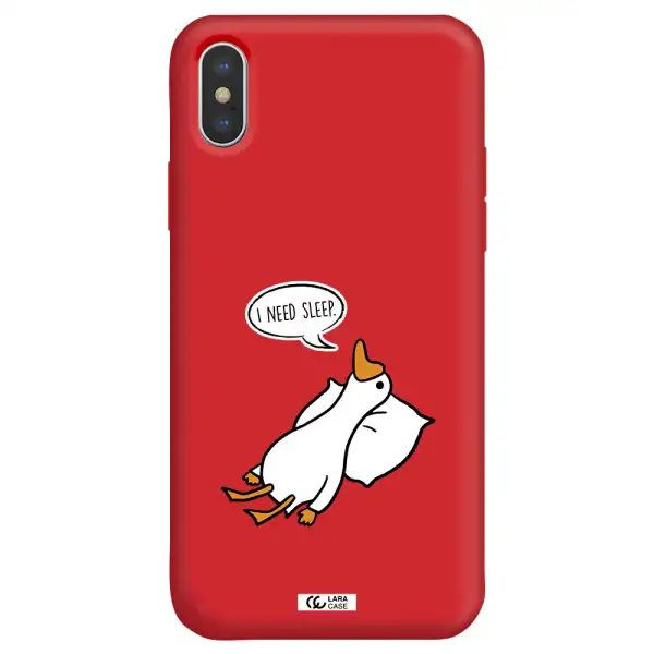 a cartoon of a duck with a pillow Apple iPhone X Silicone Imperial Red Case