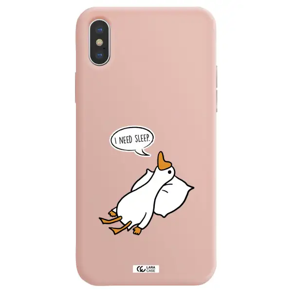 a cartoon of a duck with a pillow Apple iPhone X Silicone pastel pink Case