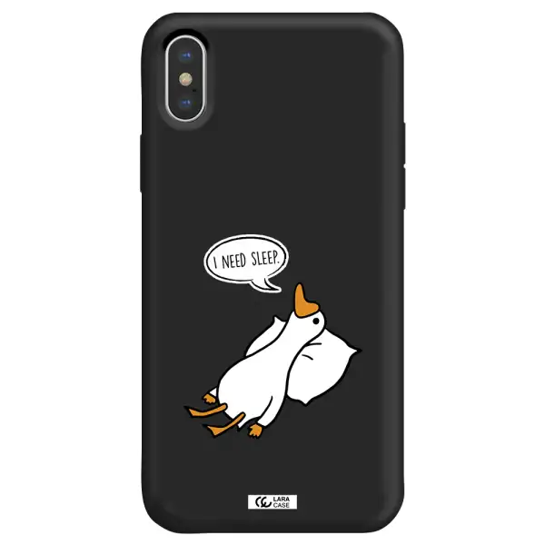 a cartoon of a duck with a pillow Apple iPhone XS Silicone black Case